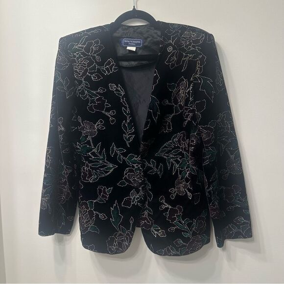 Vintage Burnout Velvet Blazer Size 12P Floral Jacket Boho Goth Whimsigoth 90s - Picture 6 of 9